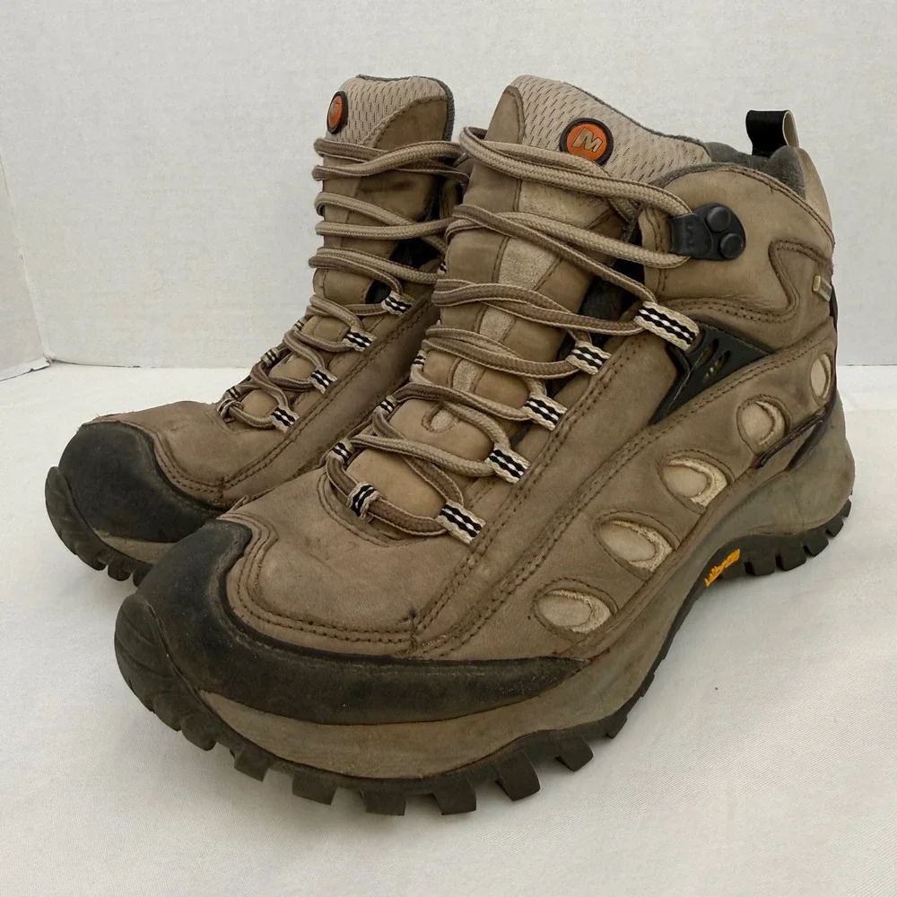 Merrell Radius Mid Waterproof Hiking Boots Walnut Vibram Womens 8.5
